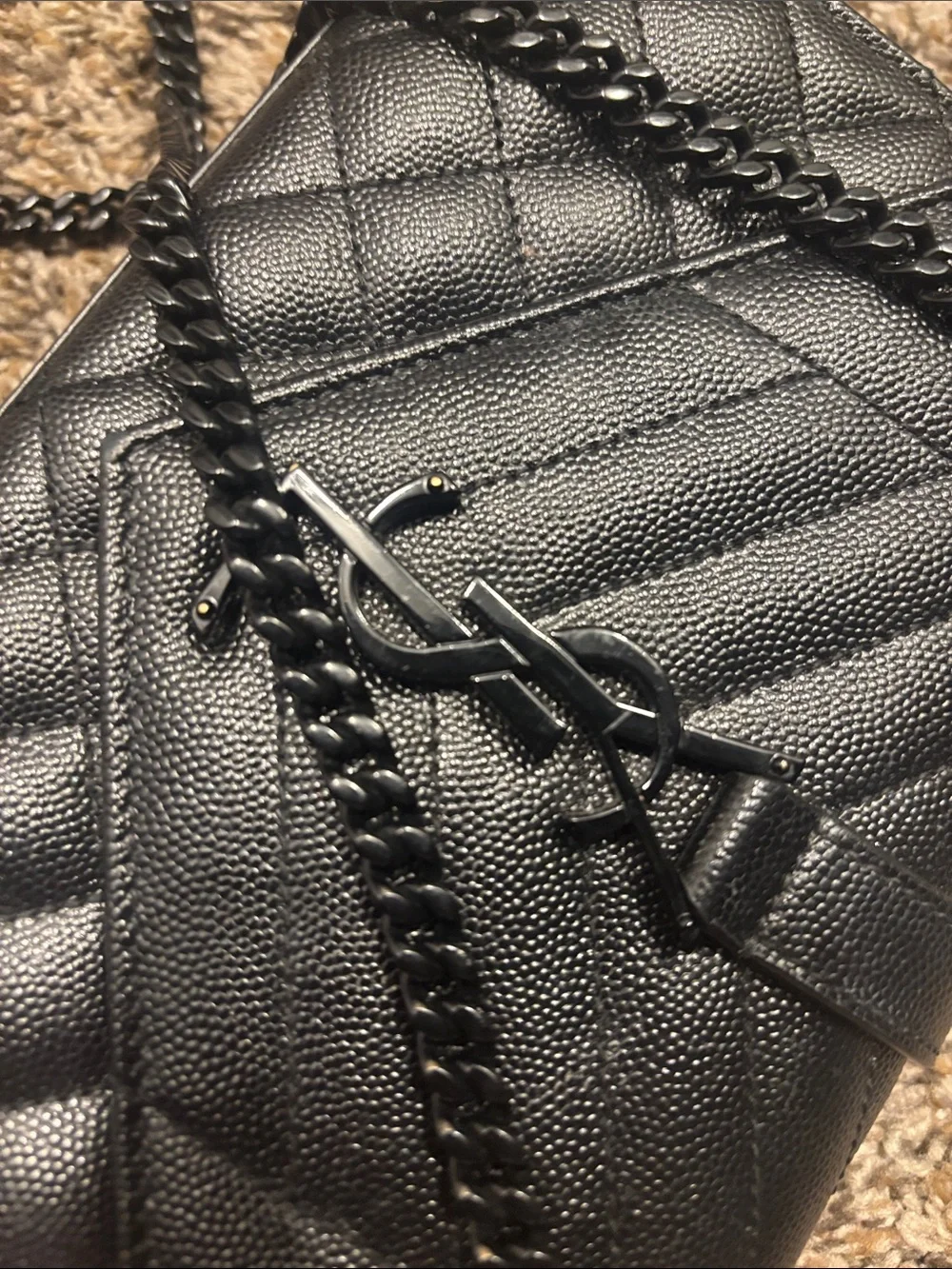 Saint Laurent Black Quilted Chain Crossbody Wallet